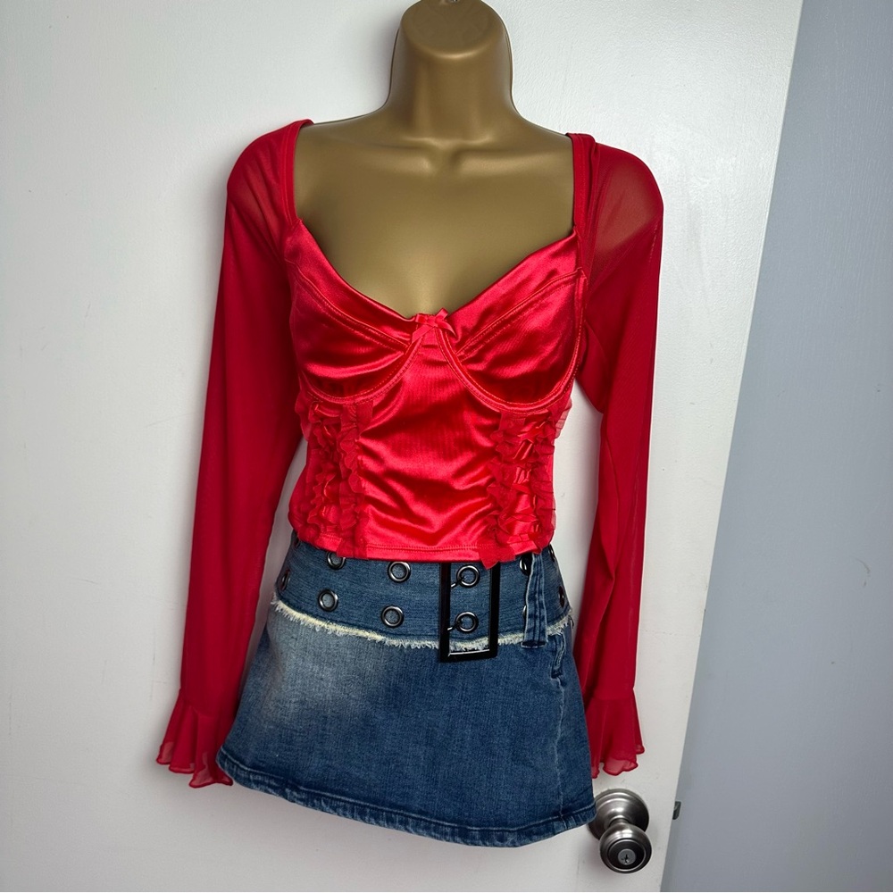 Sugar Thrillz X Dolls Kill Red Charm & Cherish Mesh Corset Underwire Top NWT XL
